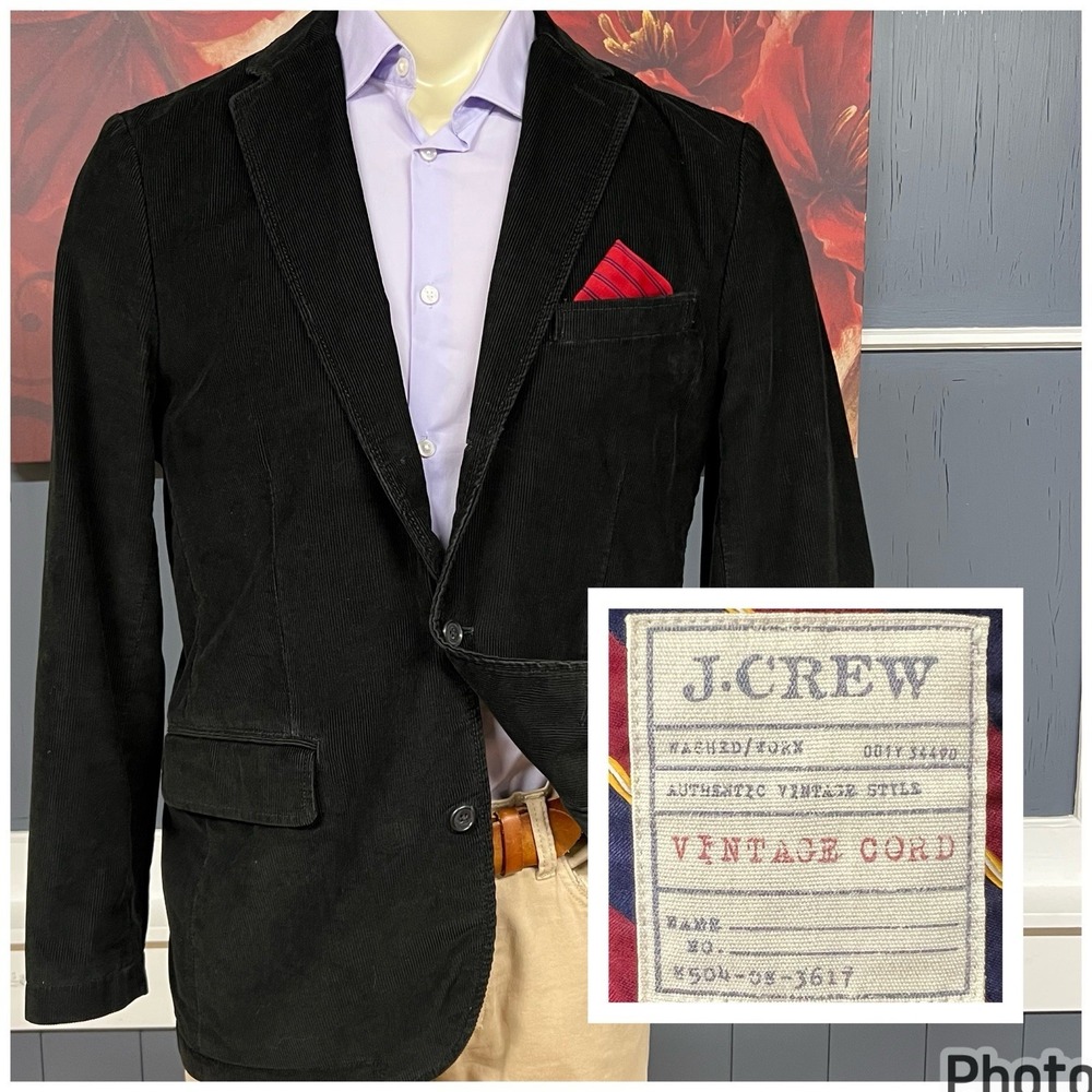 J Crew Vintage Corduroy Blazer Mens Sz Medium (40R) 3-Button Jacket Black